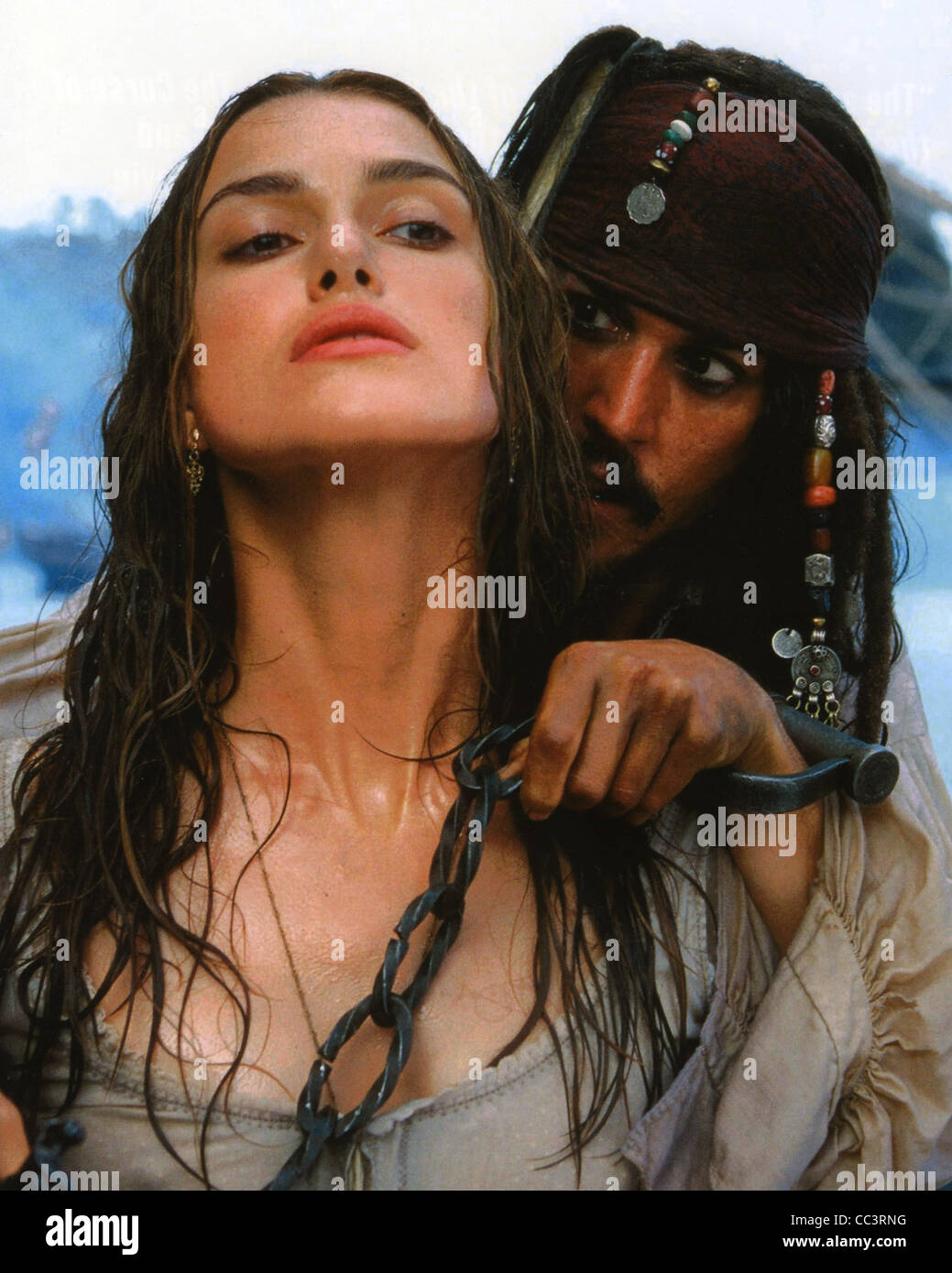 PIRATES OF THE CARIBBEAN : THE CURSE OF THE BLACK PEARL 2003 Bruckheimer/Walt Disney film with Johnny Depp and Keira Knightley Stock Photo