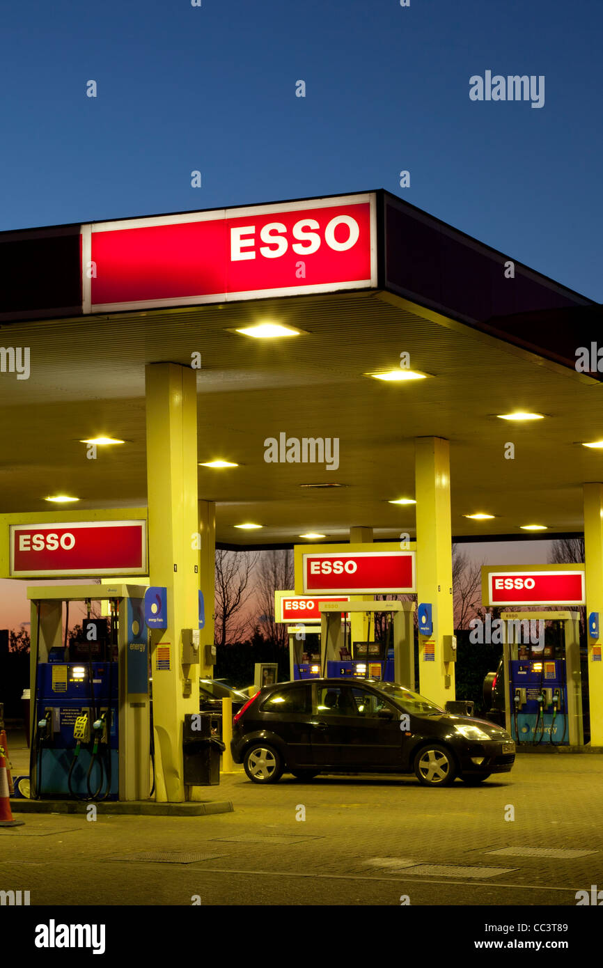 Esso Fuel Petrol garage filling station at night Stock Photo