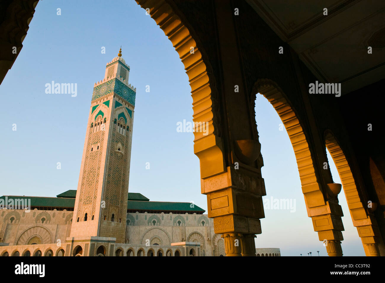 Morocco, Casablanca, Hassan II Mosque (b.1993) Holds 25,000 Worshipers and minaret is 210m tall-The Tallest Minaret in world Stock Photo