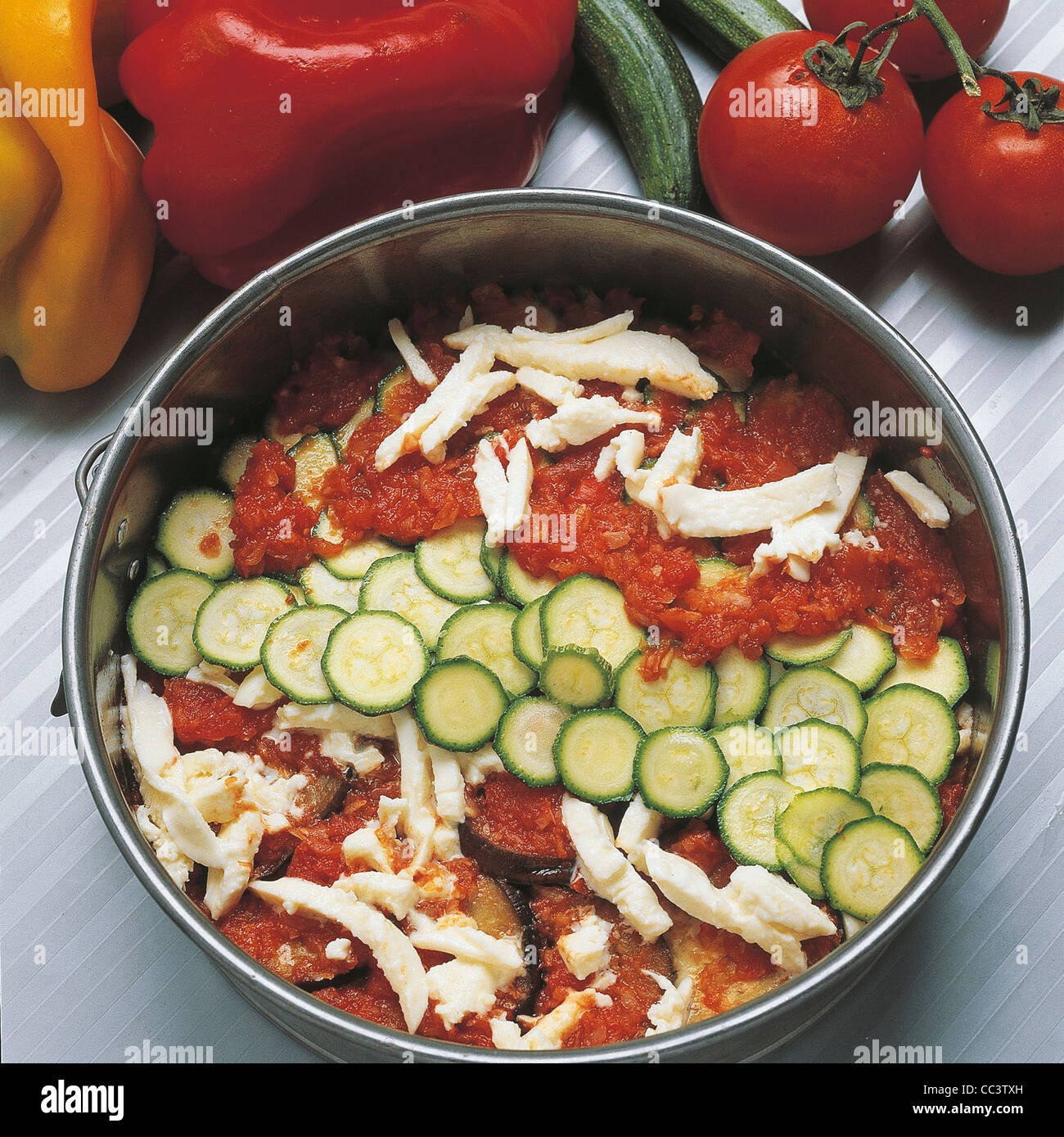 Kitchen Tian Peppers, Eggplant, Tomatoes And Zucchini 3 Stock Photo