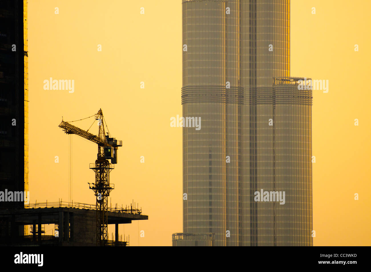UAE, Dubai, Burj Khalifa and buildings under construction Stock Photo