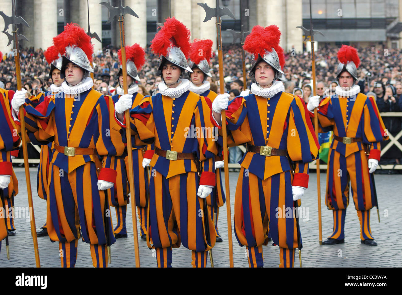 Vatican City 21St Century - April 20, 2005. Proclamation Of Pope Benedict XVI. Swiss Guards Stock Photo