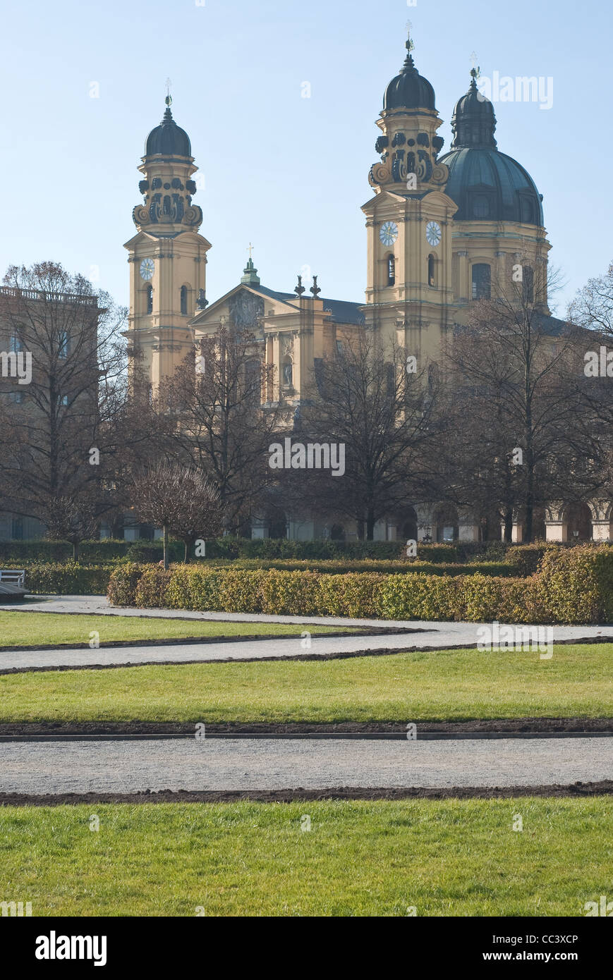 View of Theatine Church from the Hofgarden in Munich Stock Photo