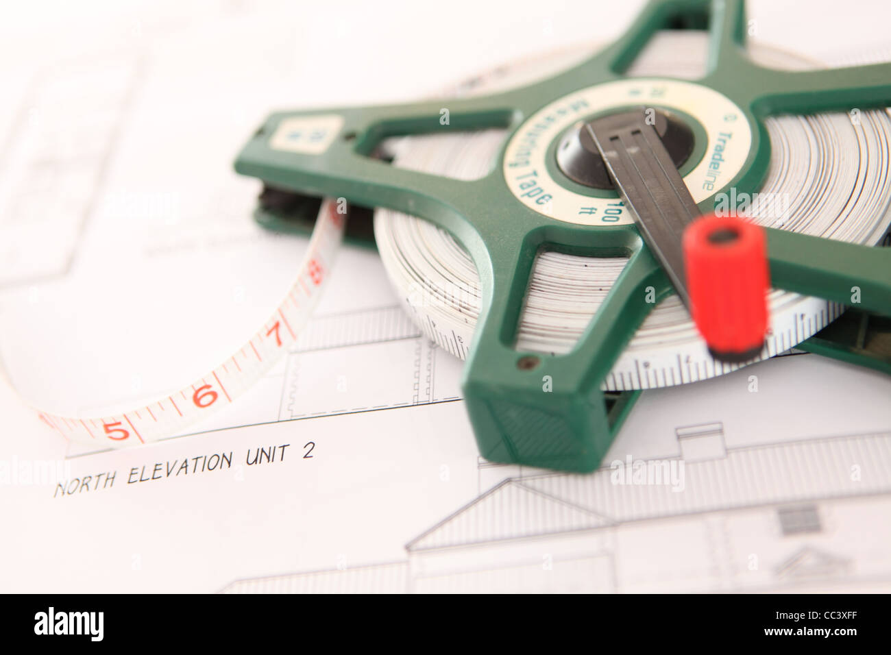 ARCHITECTS DRAWING PLAN TAPE MEASURE PLANNING BUILDING Stock Photo Alamy