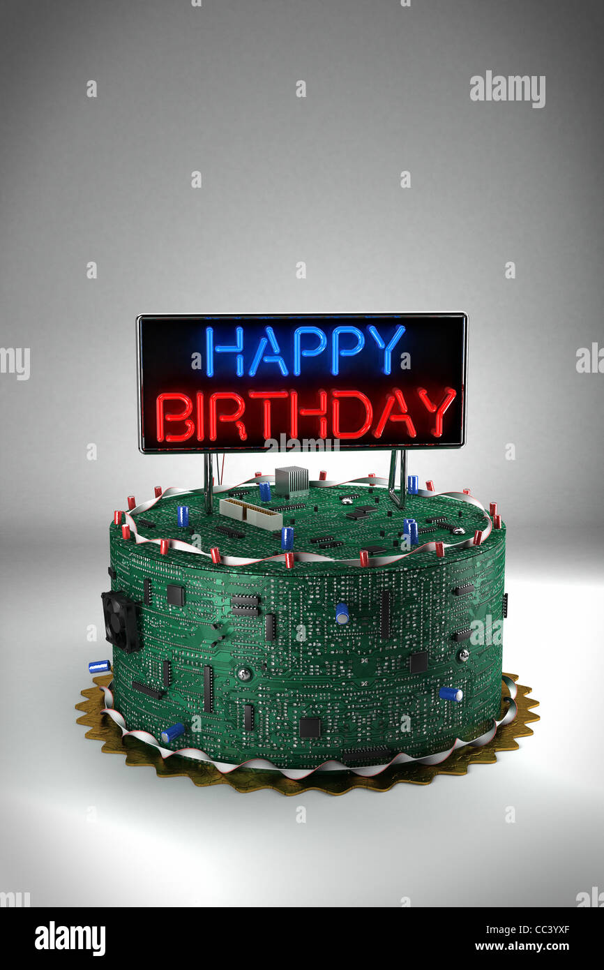 Fun birthday cake for geeks Stock Photo