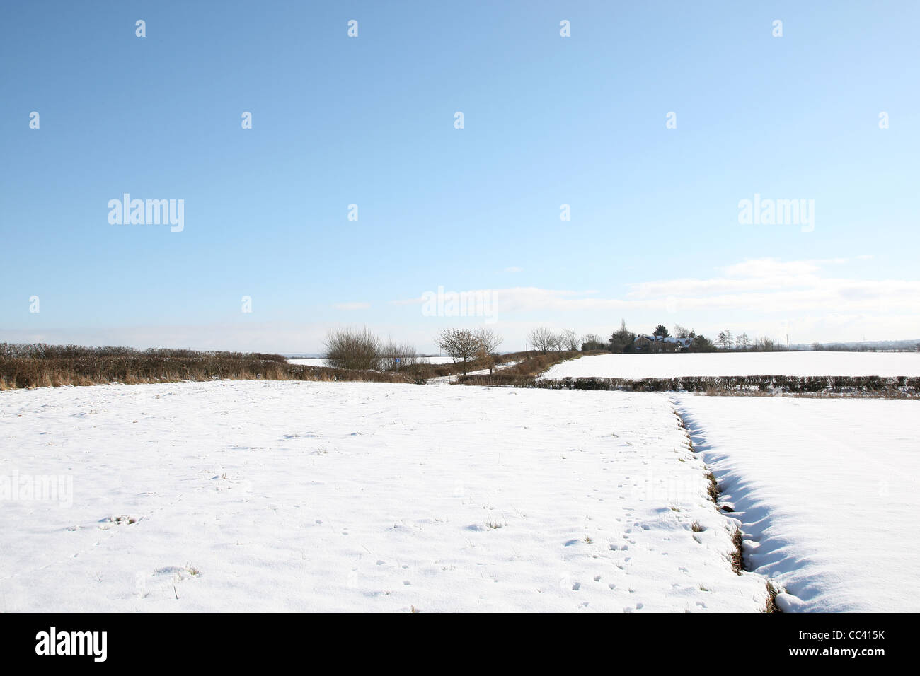 Fields Covered In Snow Cotswolds Oxfordshire Stock Photo