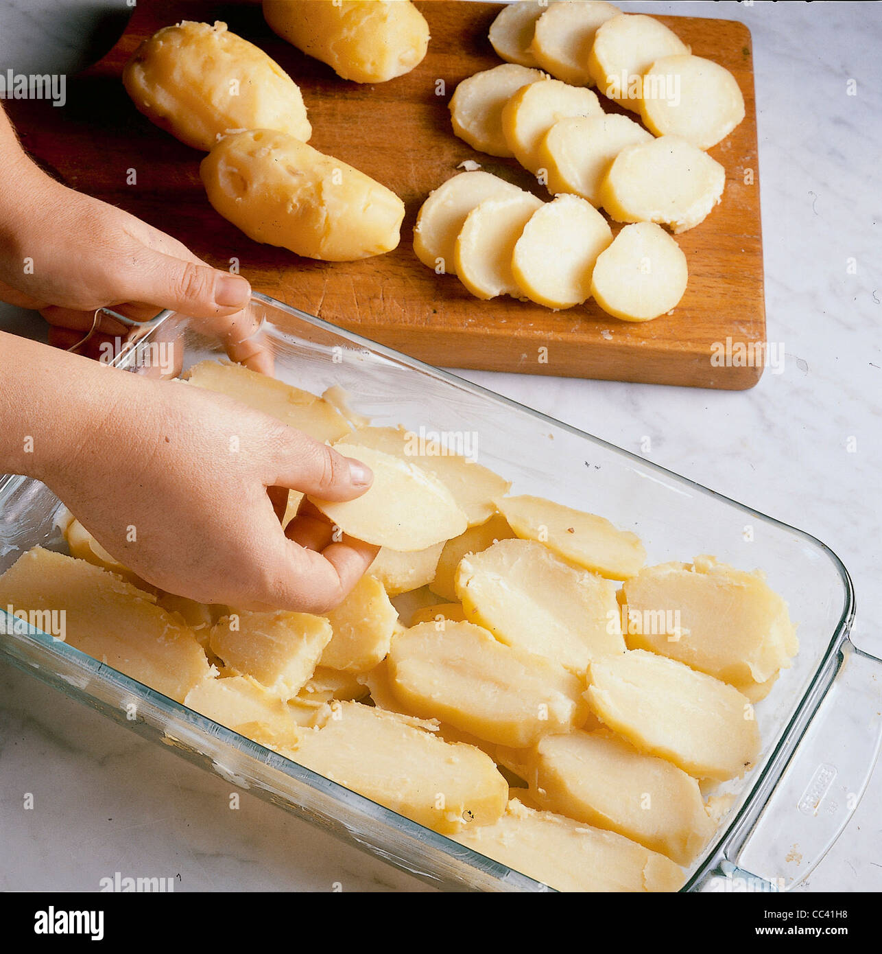 Cooking: Potato And Cheese 1 Tablet Stock Photo - Alamy