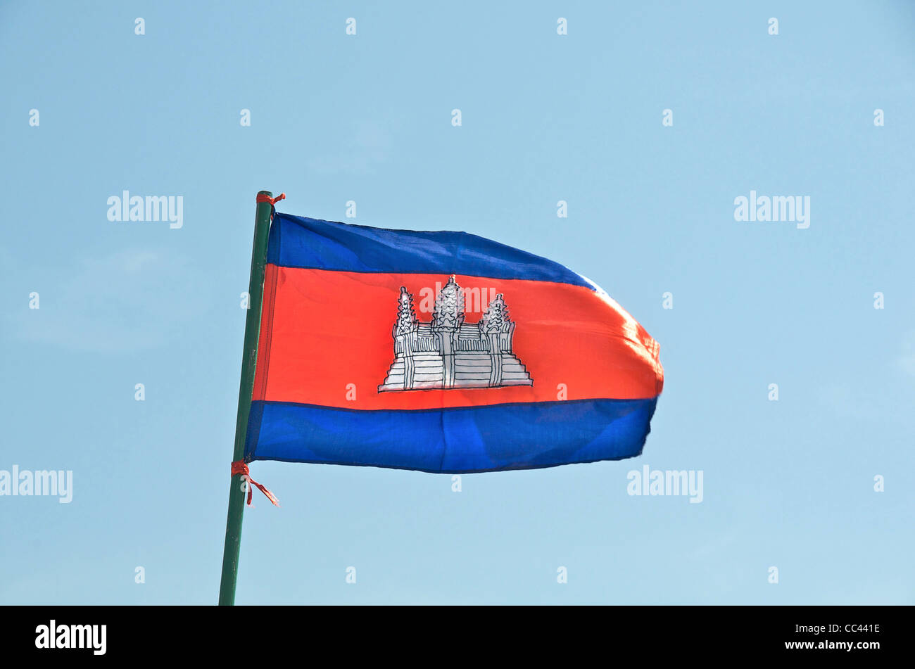 Cambodia flag in blue sky Stock Photo