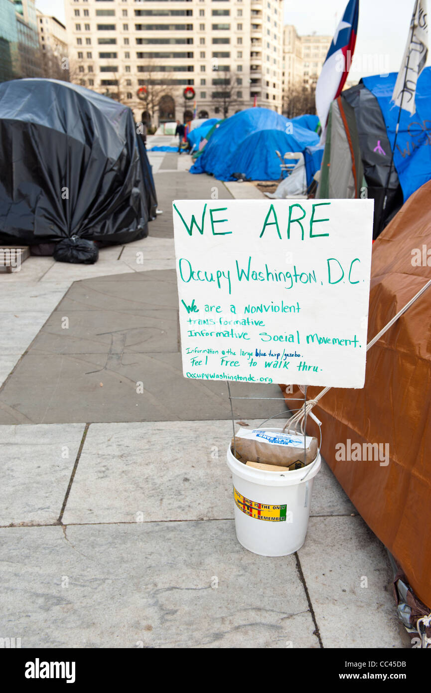 The Occupy Washington DC protest is set up on Freedom Plaza Stock Photo