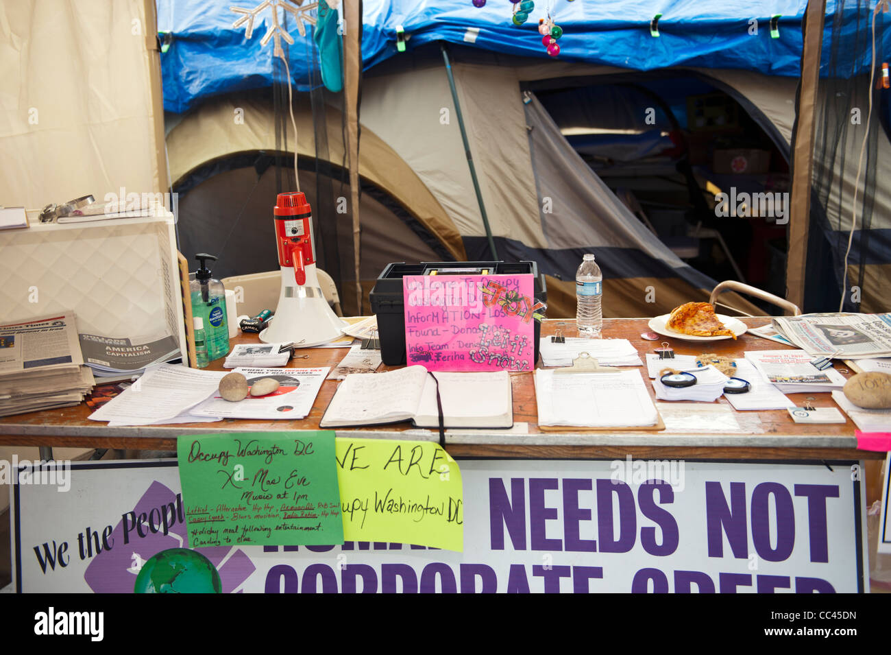 An information tent at the Occupy Washington DC protest at Freedom Plaza. Stock Photo