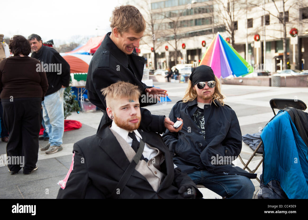 A few of the participants in the Occupy DC movement, picture taken on December 20th, 2011at Freedom Plaza in Washington DC. Stock Photo