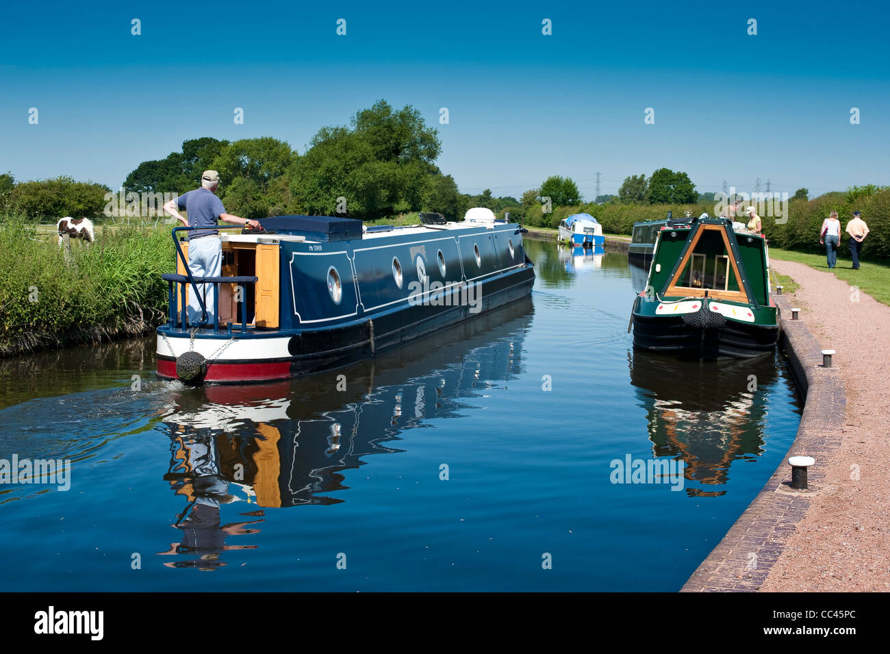 Narrow boats on the Staffordshire and Worcester Canal at The Bratch Wombourne Staffordshire England UK Stock Photo