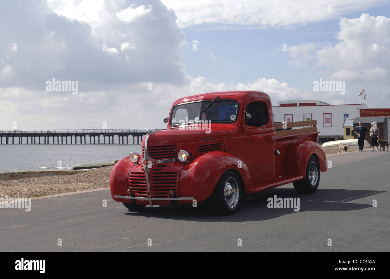 Lovely classic American Dodge pick-up truck on the seafront by the pier at Folkestone, Suffolk, during the NASC car rally 2011. Stock Photo