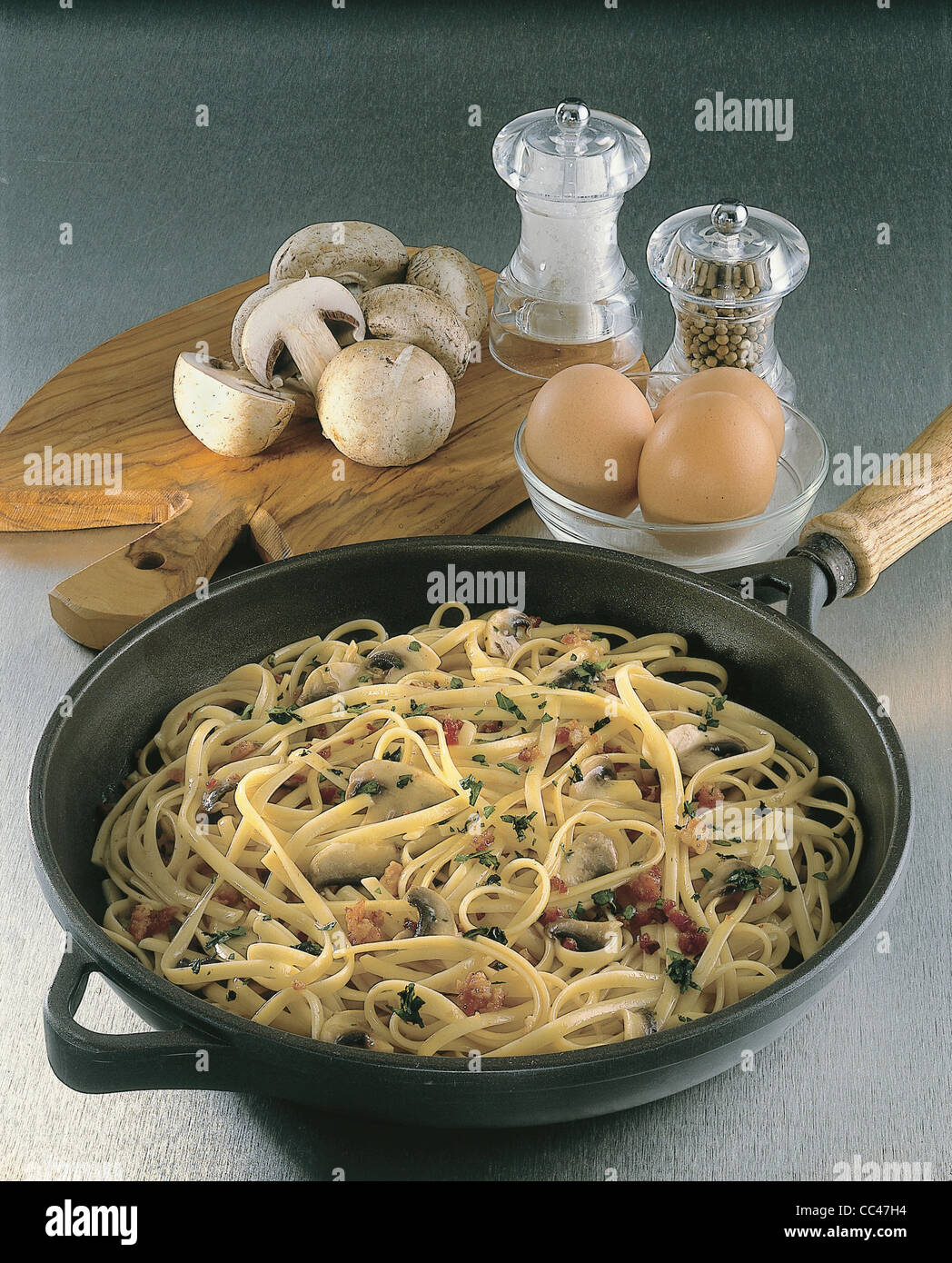 Kitchen Linguine With Mushrooms And Eggs Stock Photo Alamy