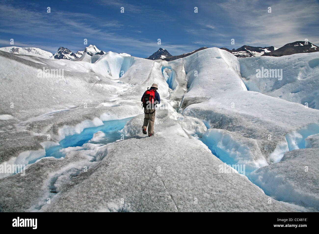 Tourist walking on the Perito Moreno glacier in the Los Glaciares National Park, Patagonia, Argentina Stock Photo