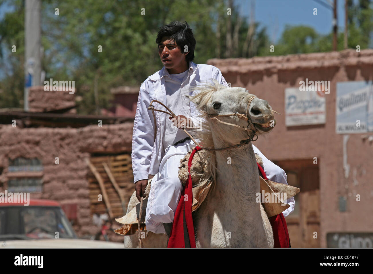 Gaucho on horseback in the Quebrada de Humahuaca, Jujuy province, Argentina Stock Photo