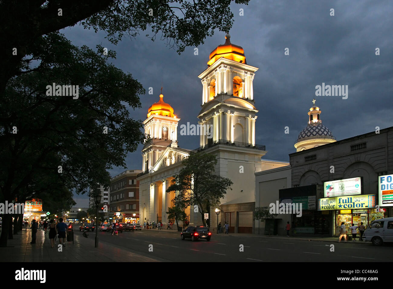Cathedral of San Miguel de Tucumán at night, Argentina Stock Photo