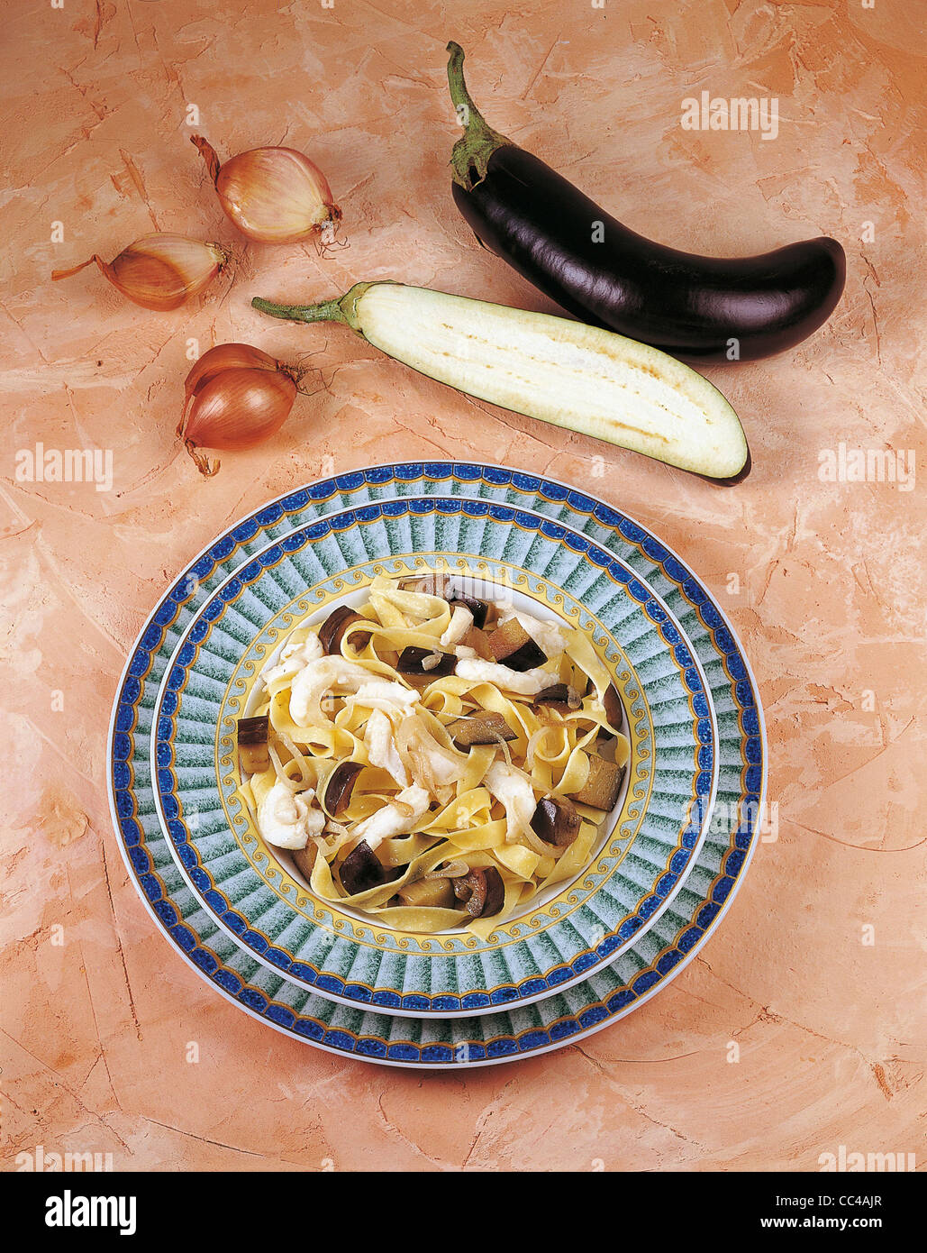 Cuisine Noodles With Sole And Eggplant Stock Photo Alamy