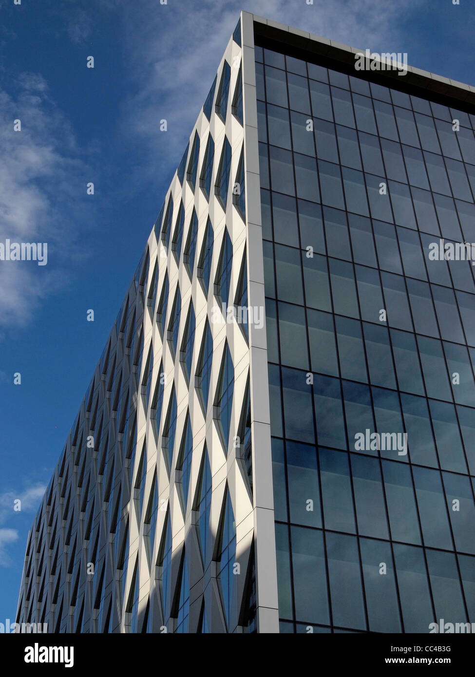 Futuristic building with diagonal patterns at Salford Quays against ...