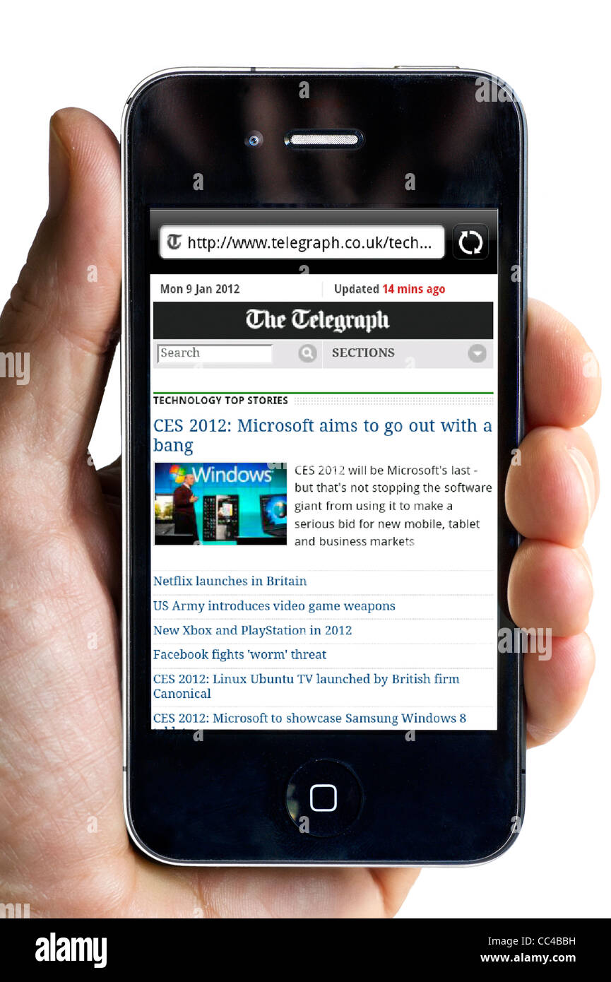 Reading the Daily Telegraph online newspaper on an Apple iPhone 4