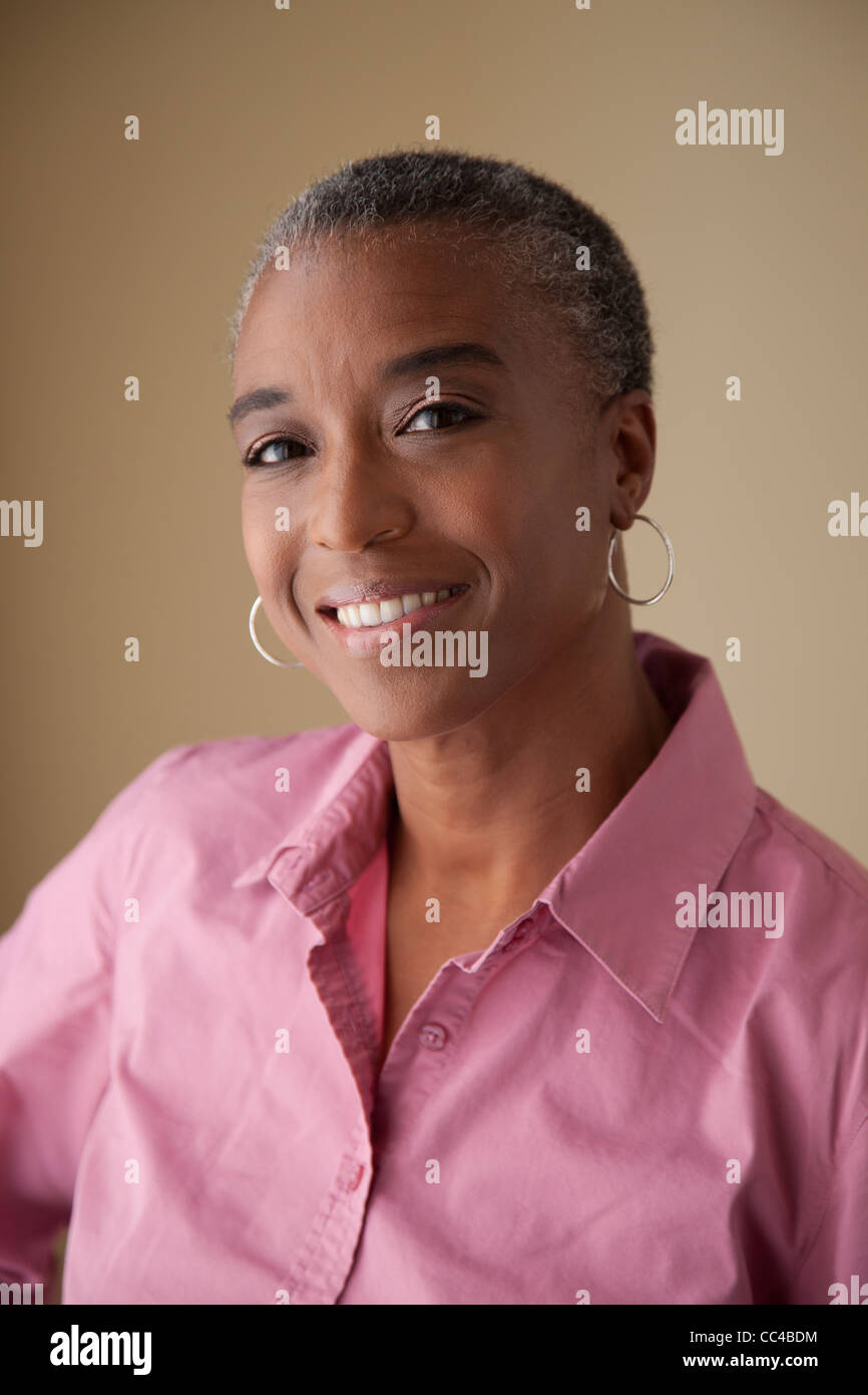 African American middle aged woman portrait smiling Stock Photo - Alamy