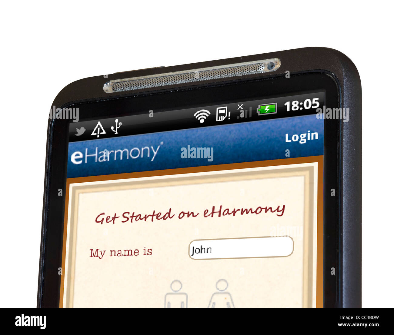 The eHarmony online dating app on an HTC smartphone Stock Photo