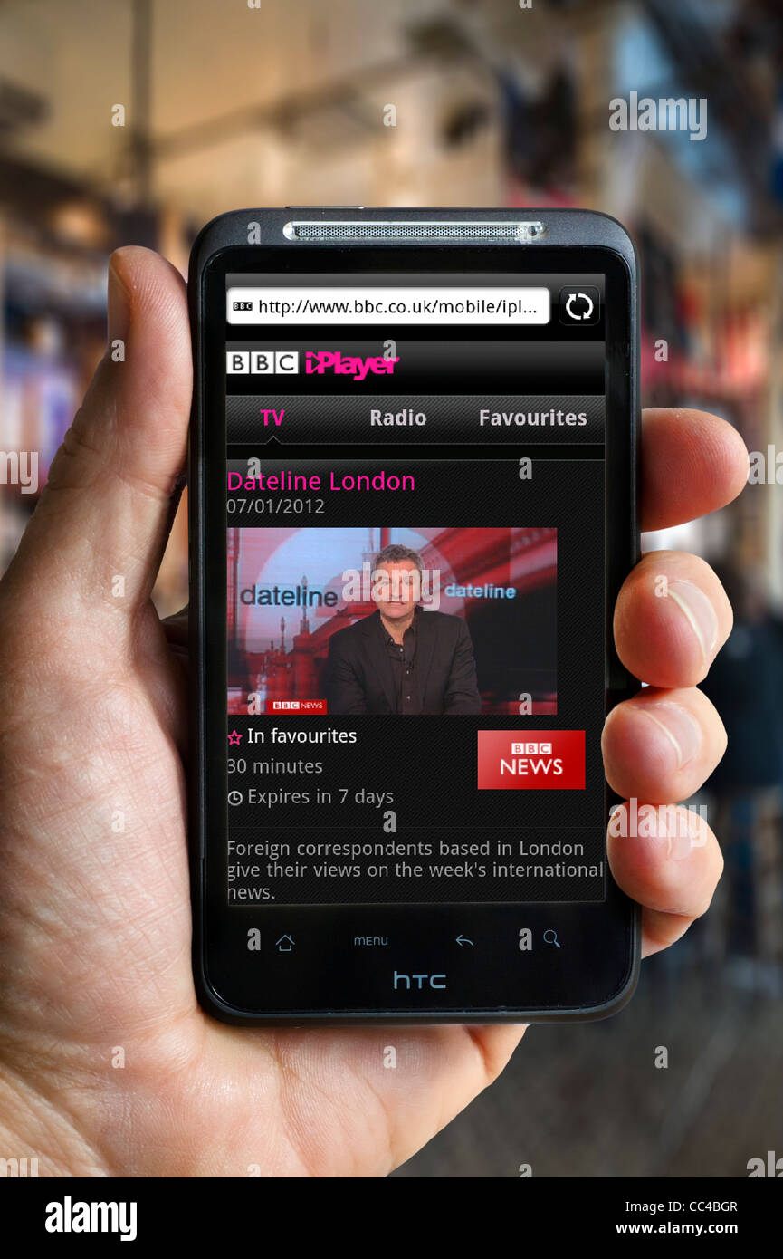 Watching the News Channel on BBC iPlayer on an HTC smartphone via a