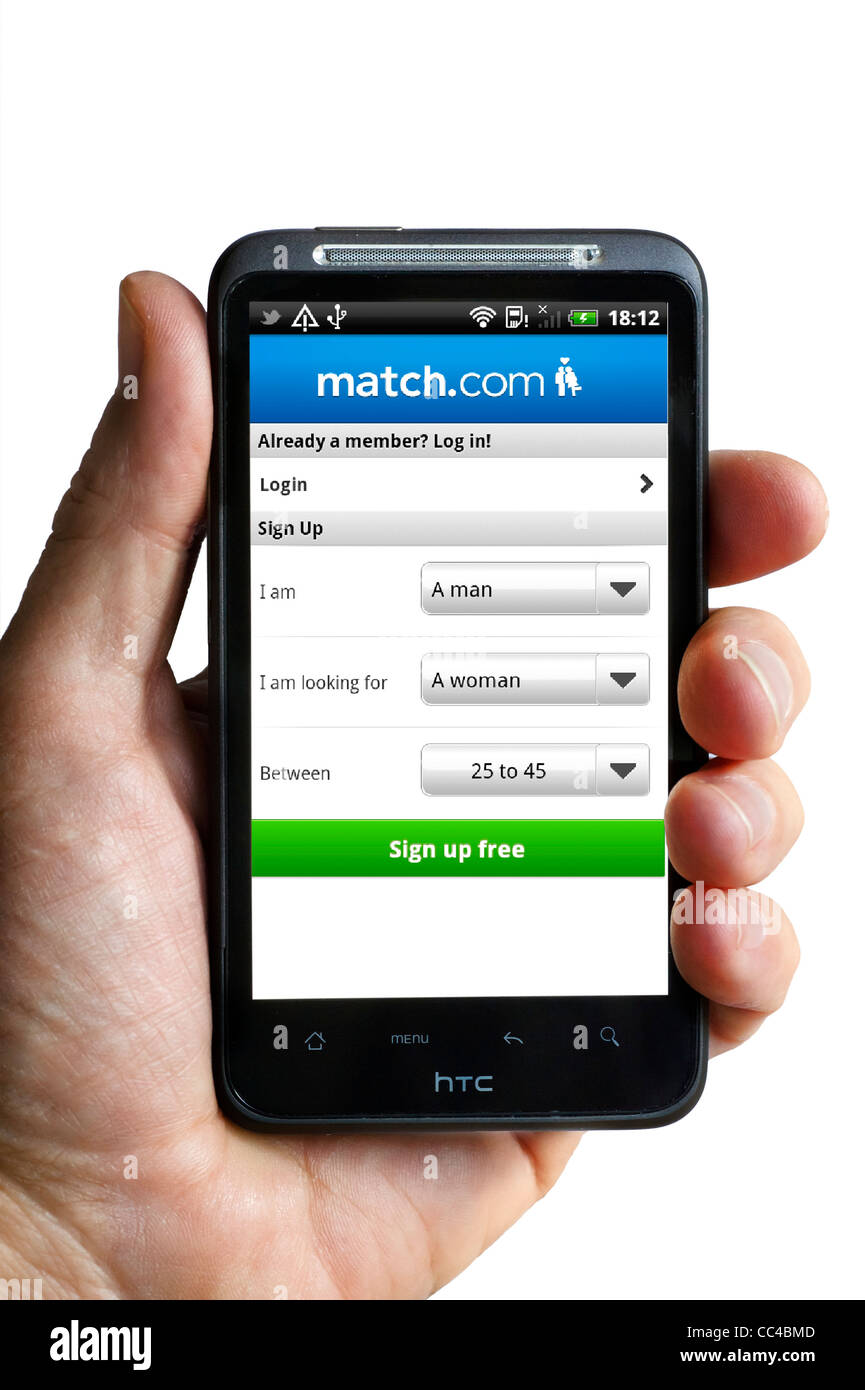 The match.com online dating app on an HTC smartphone Stock Photo