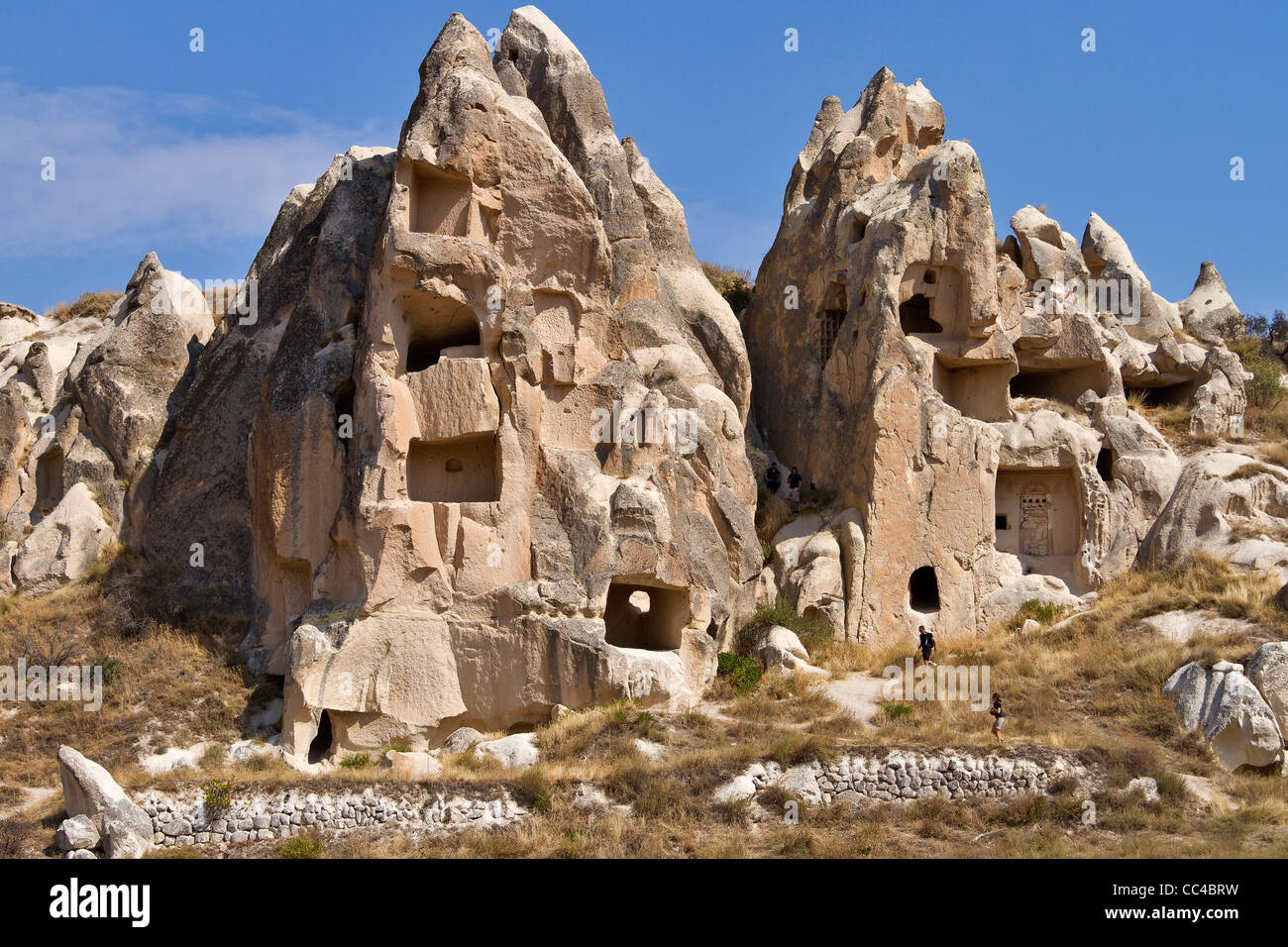 Turkey Cappadocia Rock Formations and Houses Stock Photo