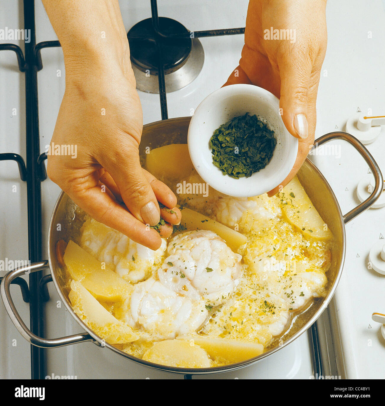 Kitchen: Angler In Pan 4 Stock Photo - Alamy