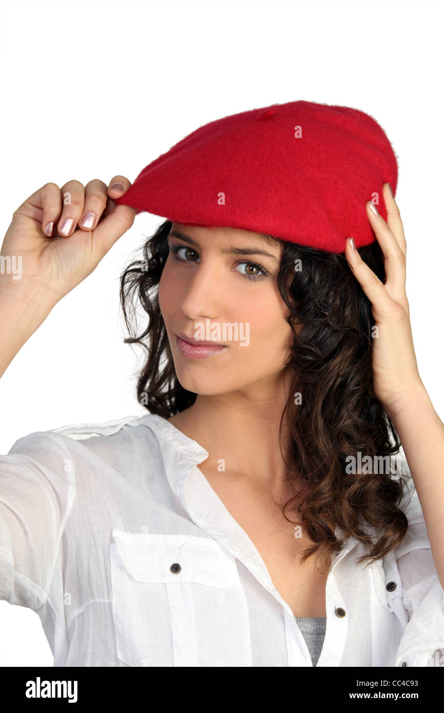 Woman wearing a beret Stock Photo Alamy