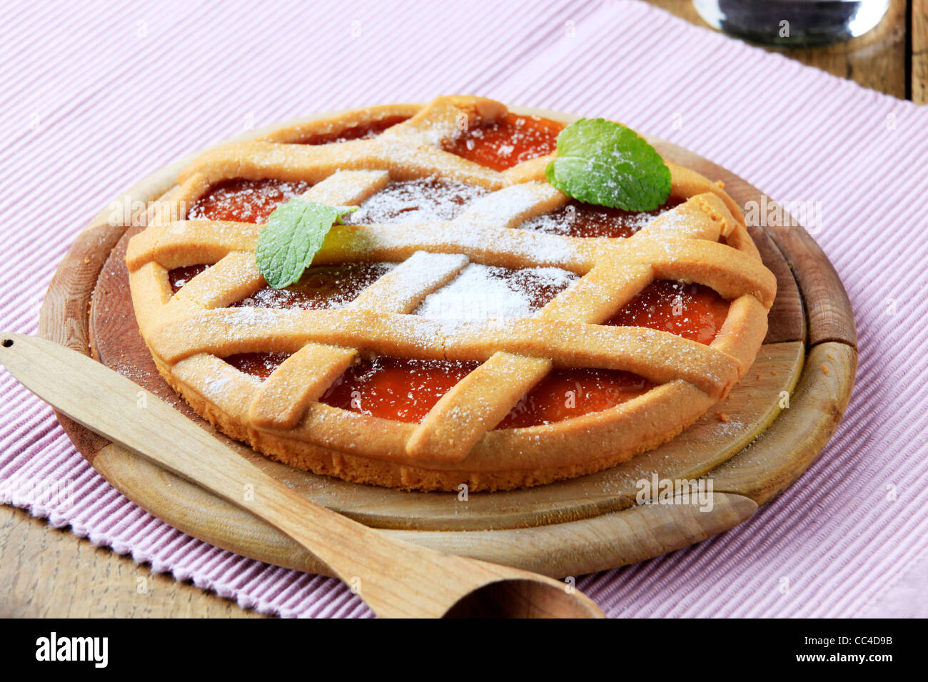 Jam tart with a lattice top crust Stock Photo