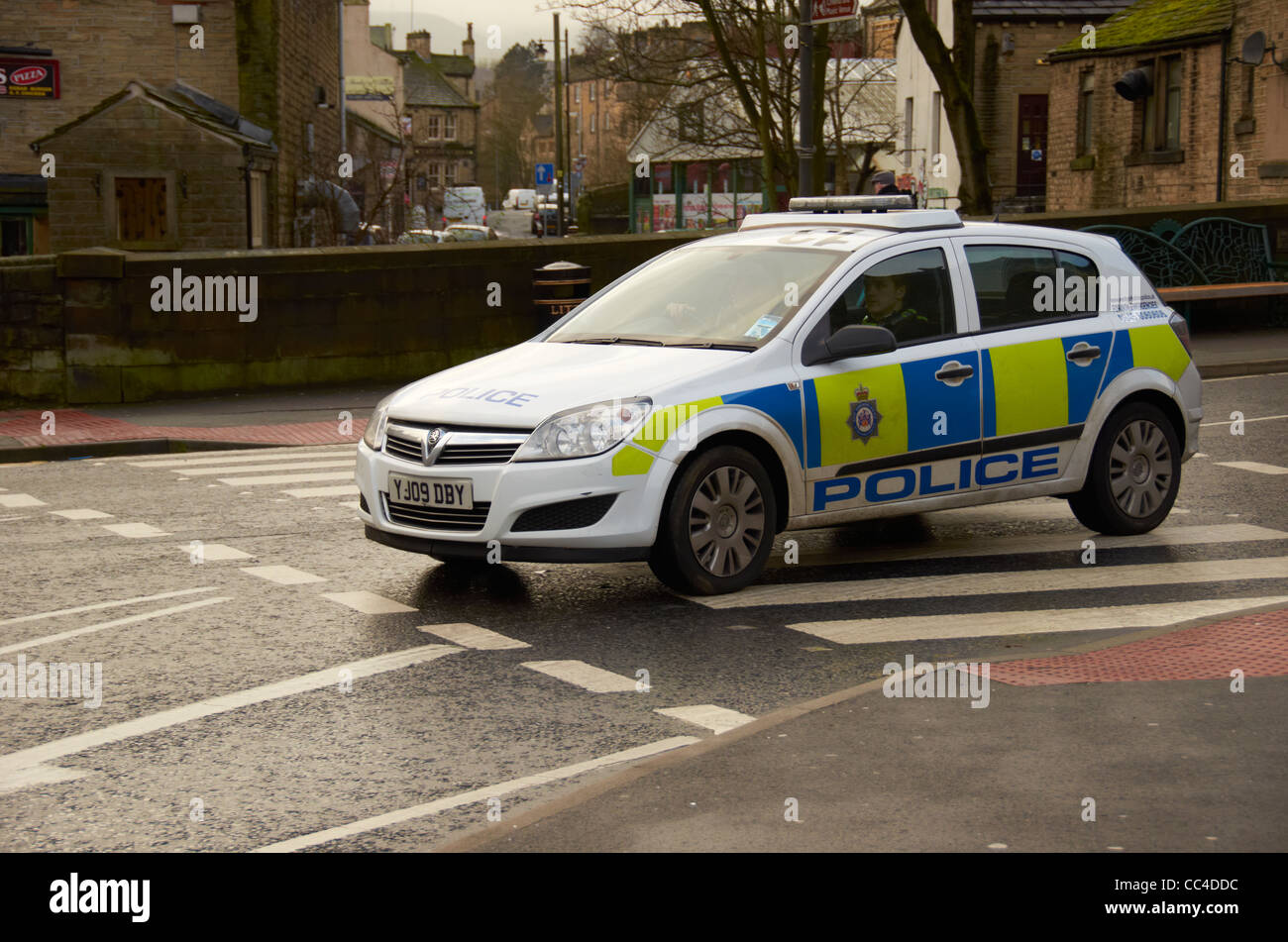 Police car on the street in Holmfirth. Stock Photo