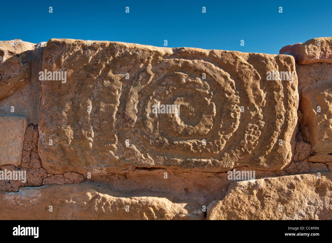 Pine Shrine Spiral at wall, Pipe Shrine House, Far View Sites Complex, Mesa Verde National Park, Colorado, USA Stock Photo