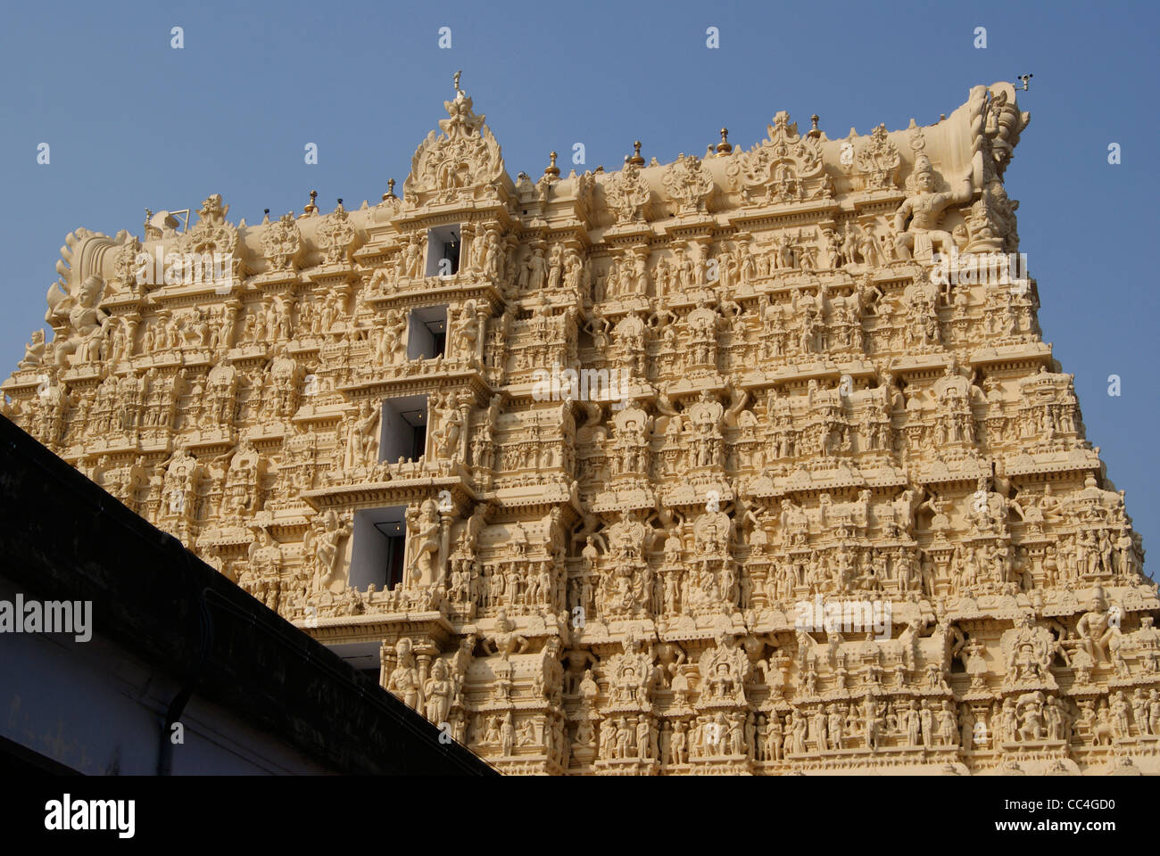 Beauty of Ancient Design & sculpture regarding Hindu beliefs marked in Sri Padmanabhaswamy Temple.(Richest Temple in the World ) Stock Photo