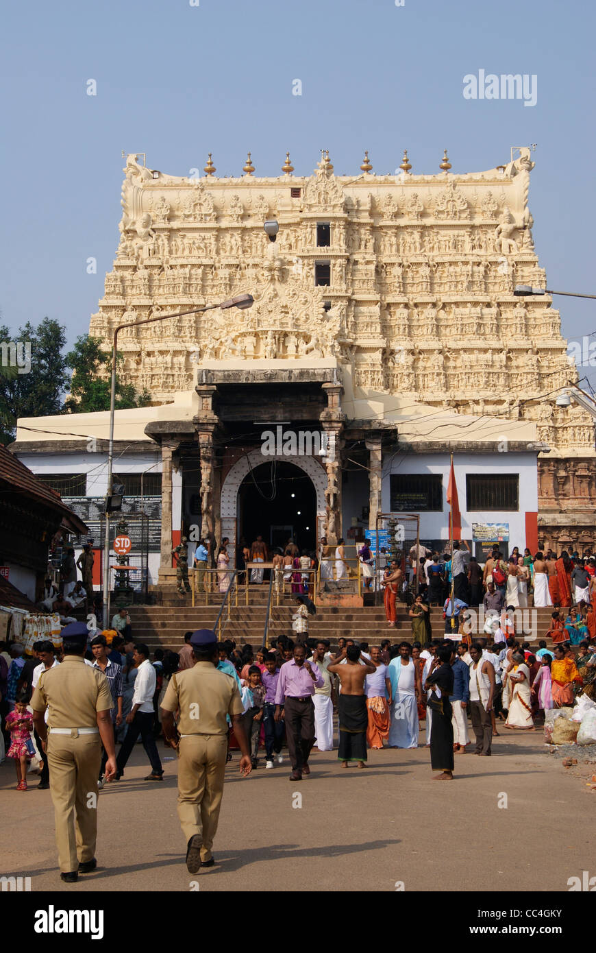 Police Patrolling in front of Padmanabhaswamy Temple,The Richest temple in the world Stock Photo