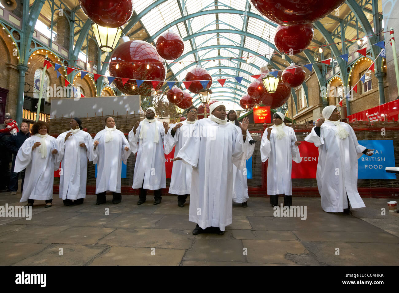 gospel choir singing at christmas inside covent garden market London