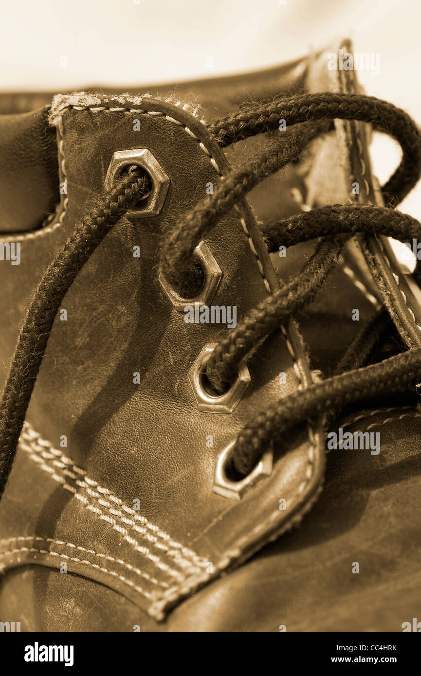 Shoe laces on an old boot Stock Photo Alamy