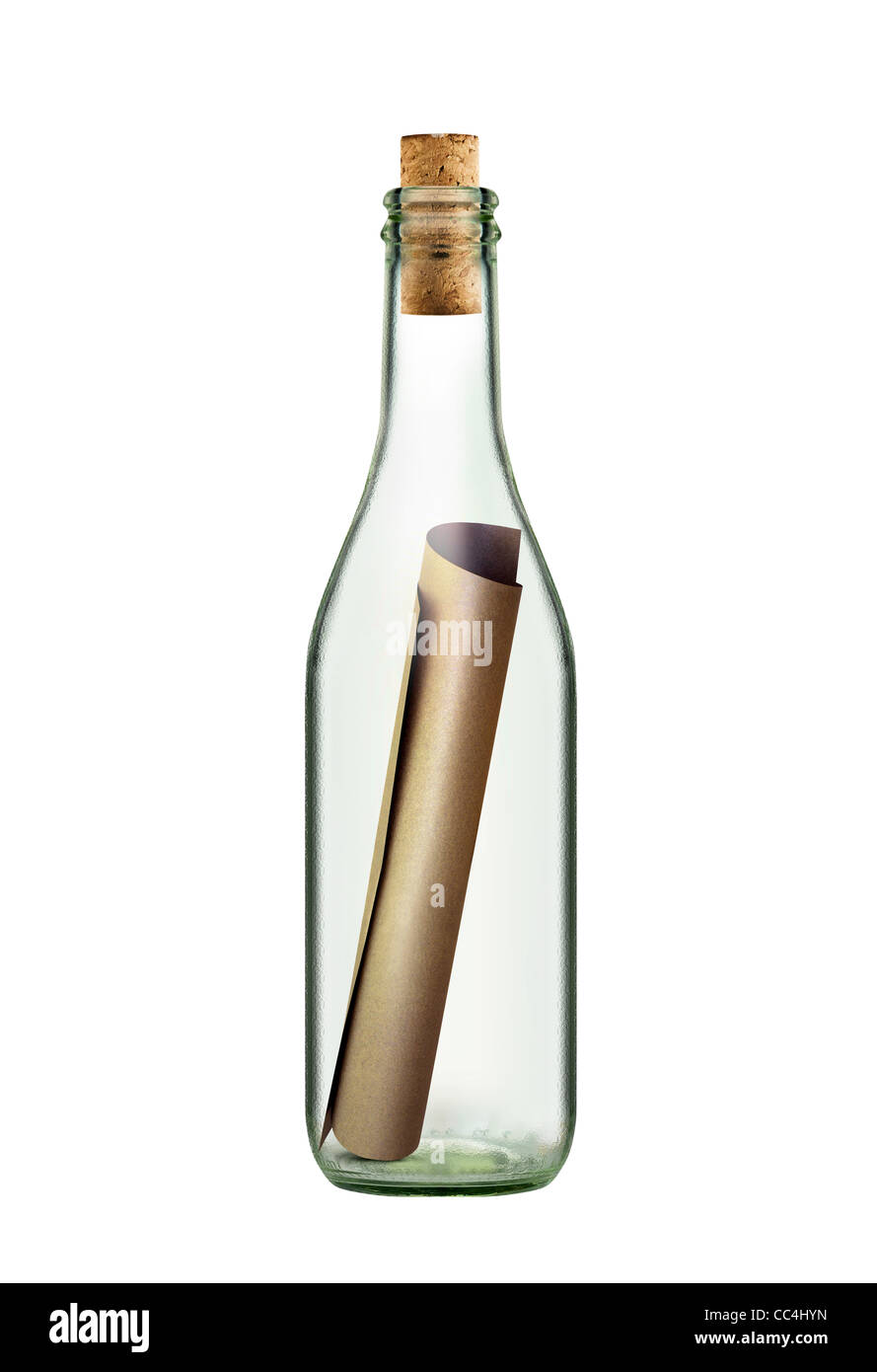 ancient scroll message in the bottle on white background Stock Photo ...