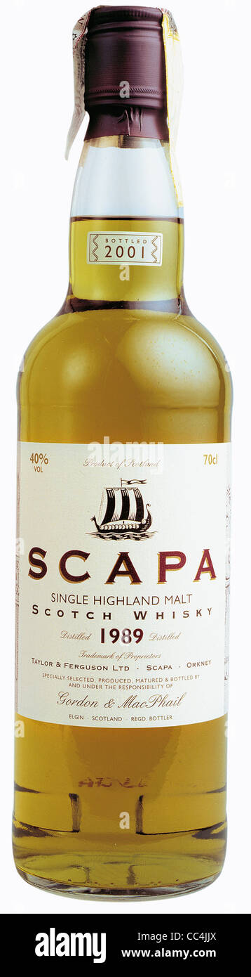 Wine And Spirits Liquors Scapa Scotch Whisky 1989 Stock Photo
