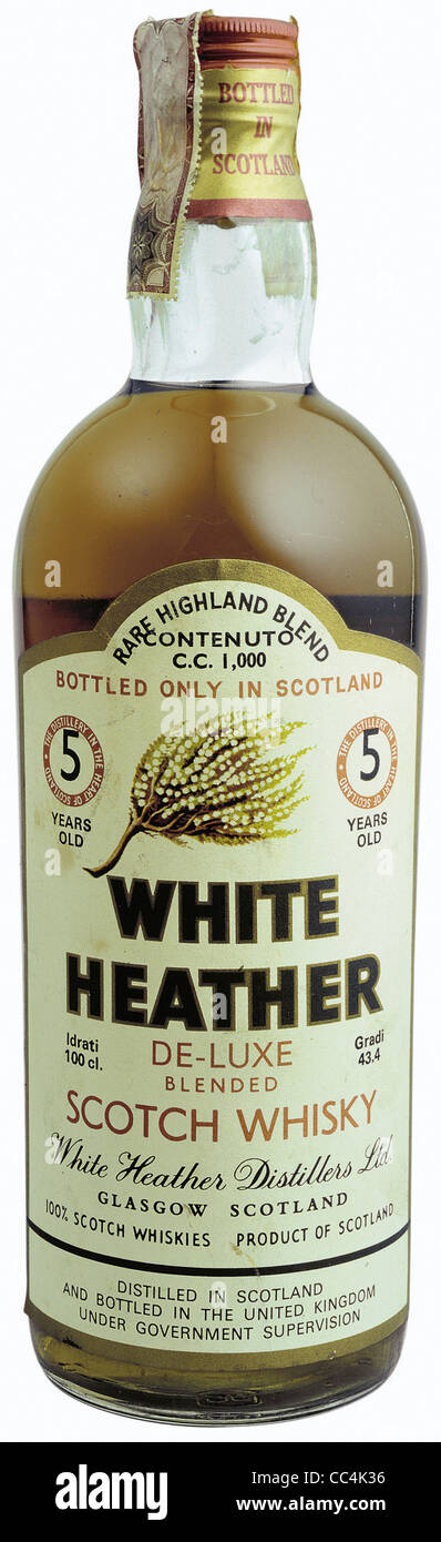 Wine And Spirits Liqueurs White Heather Scotch Whisky De Luxe 5 Years Stock Photo