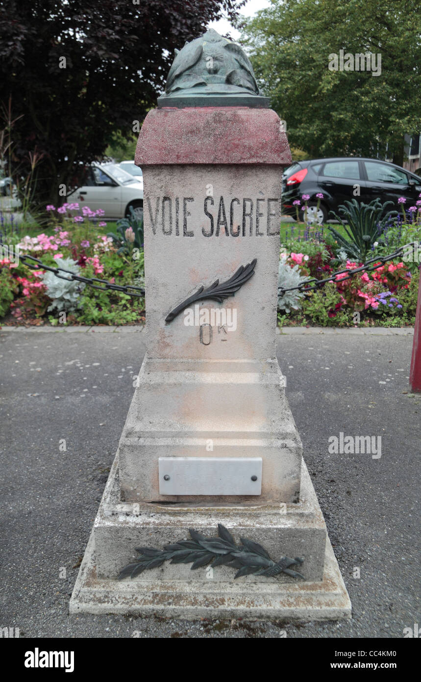 The 0km 'Voie Sacree' marker on Cours de Verdun, Arras, France. Stock Photo
