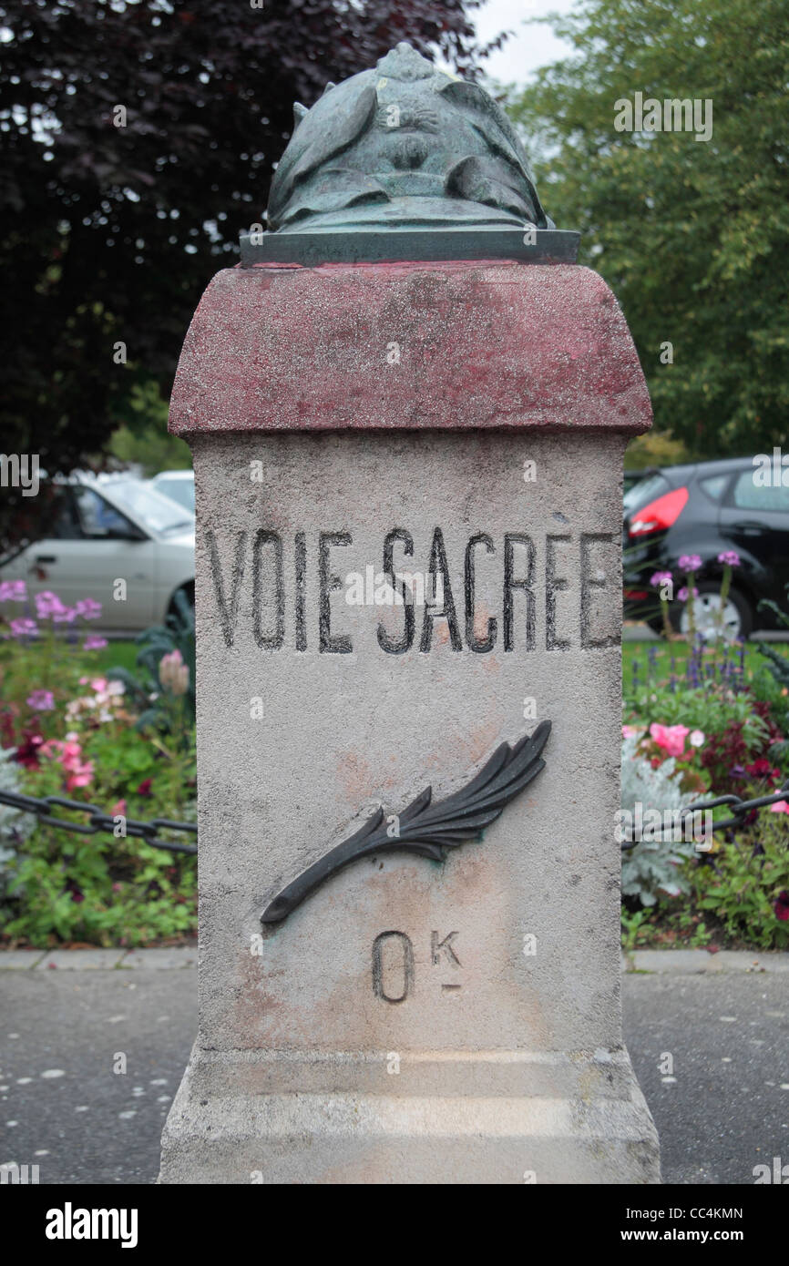 The 0km 'Voie Sacree' marker on Cours de Verdun, Arras, France. Stock Photo