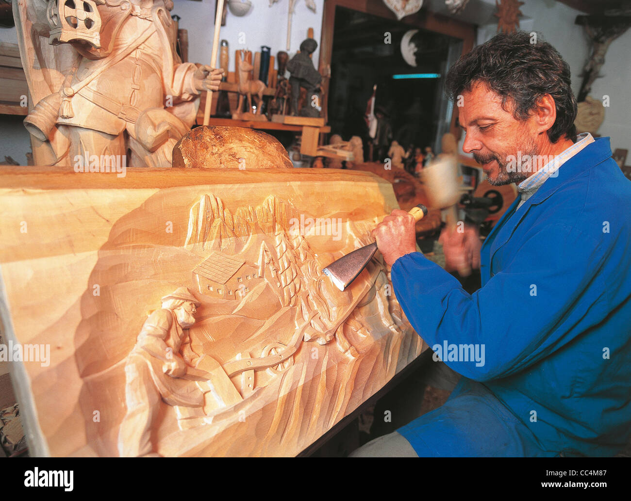Trentino - Alto Adige - Ahrntal, San Juan (Bz). Wood Crafts Stock Photo