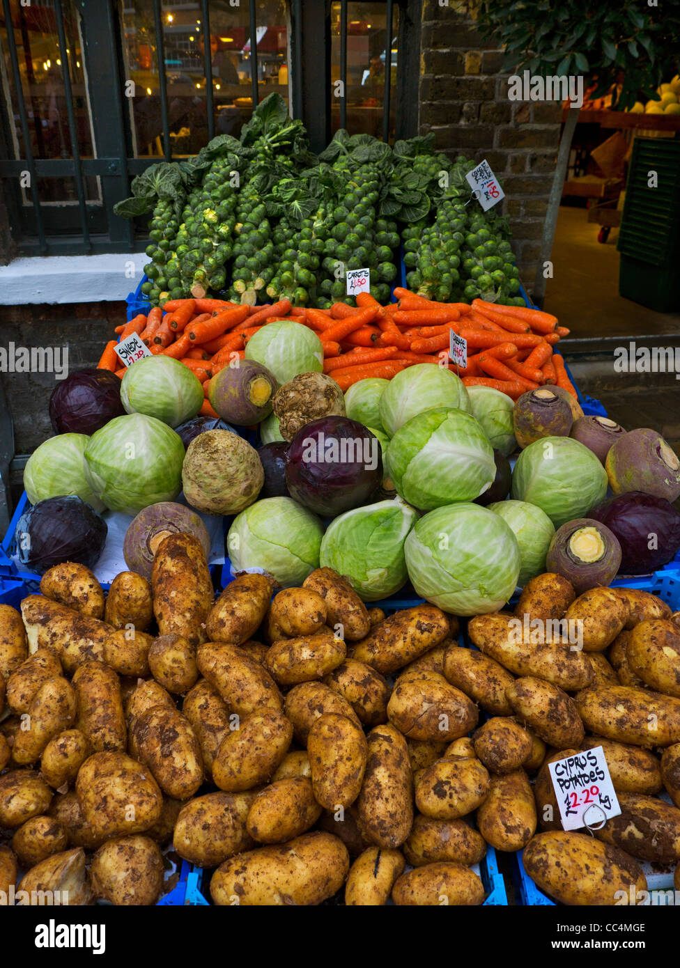 BOROUGH MARKET BARROW Selection of fresh vegetables on sale at Borough