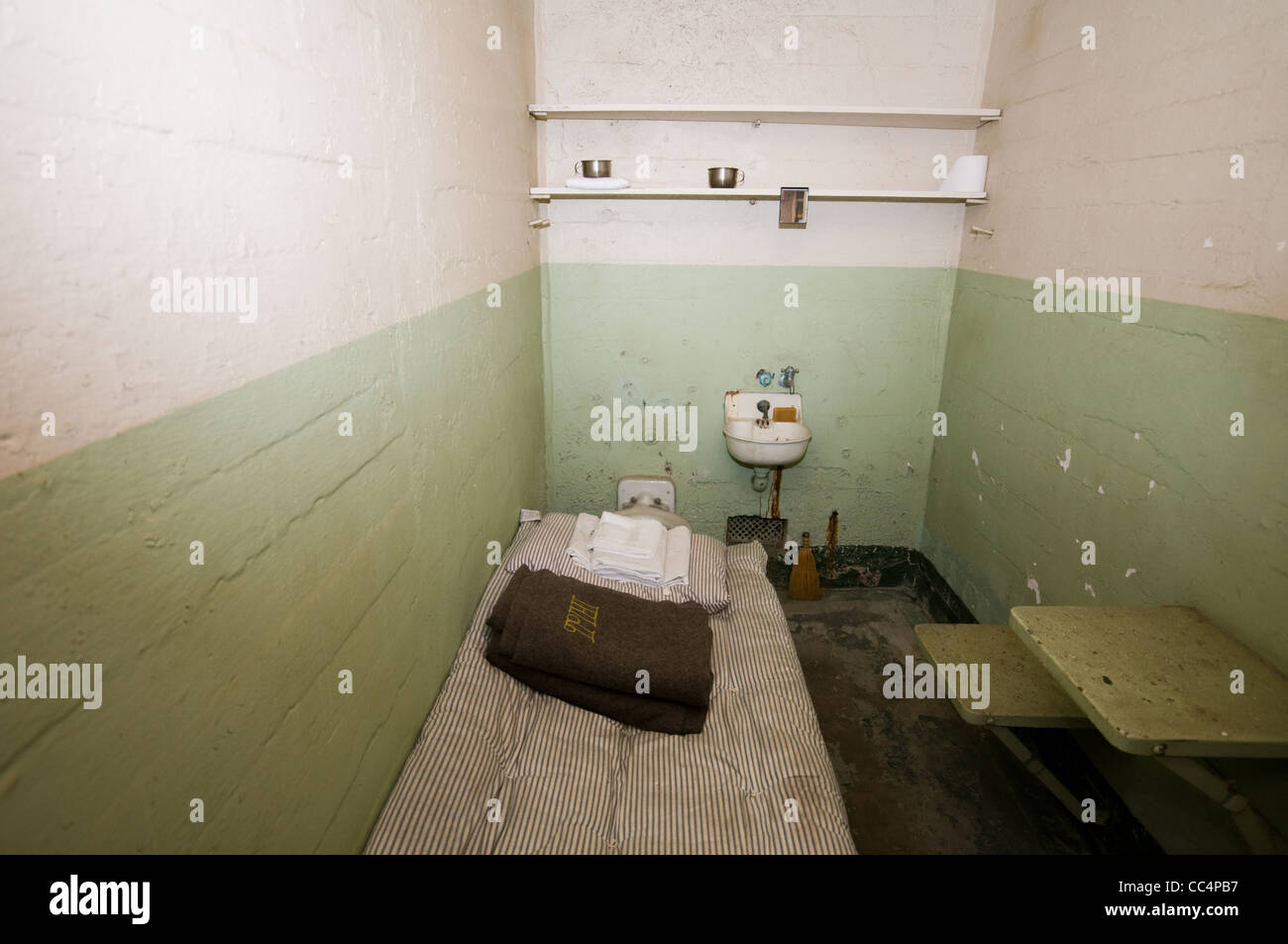 Prison cell with bed and blanket on Alcatraz Island Stock Photo Alamy