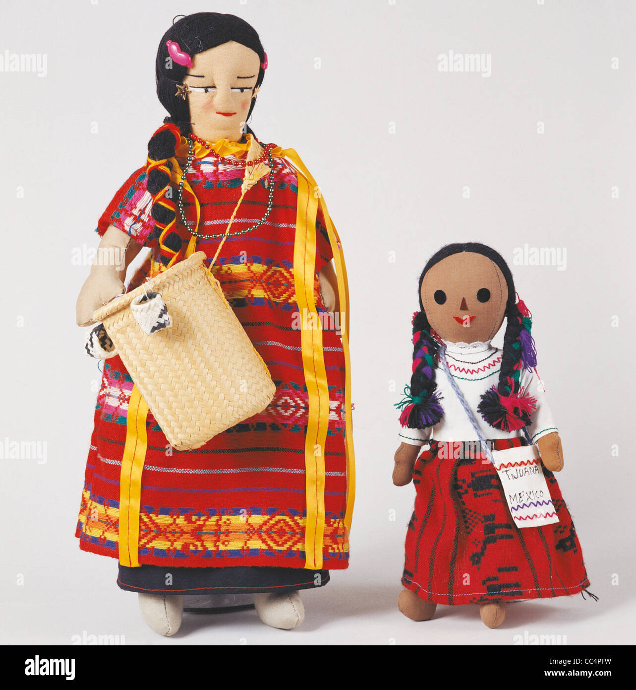 Collecting Toys Twentieth Century.Mexican Doll Big And Small. Southern Mexico, Oaxaca. Ethnicity Triqui. Height Cm.46 Stock Photo