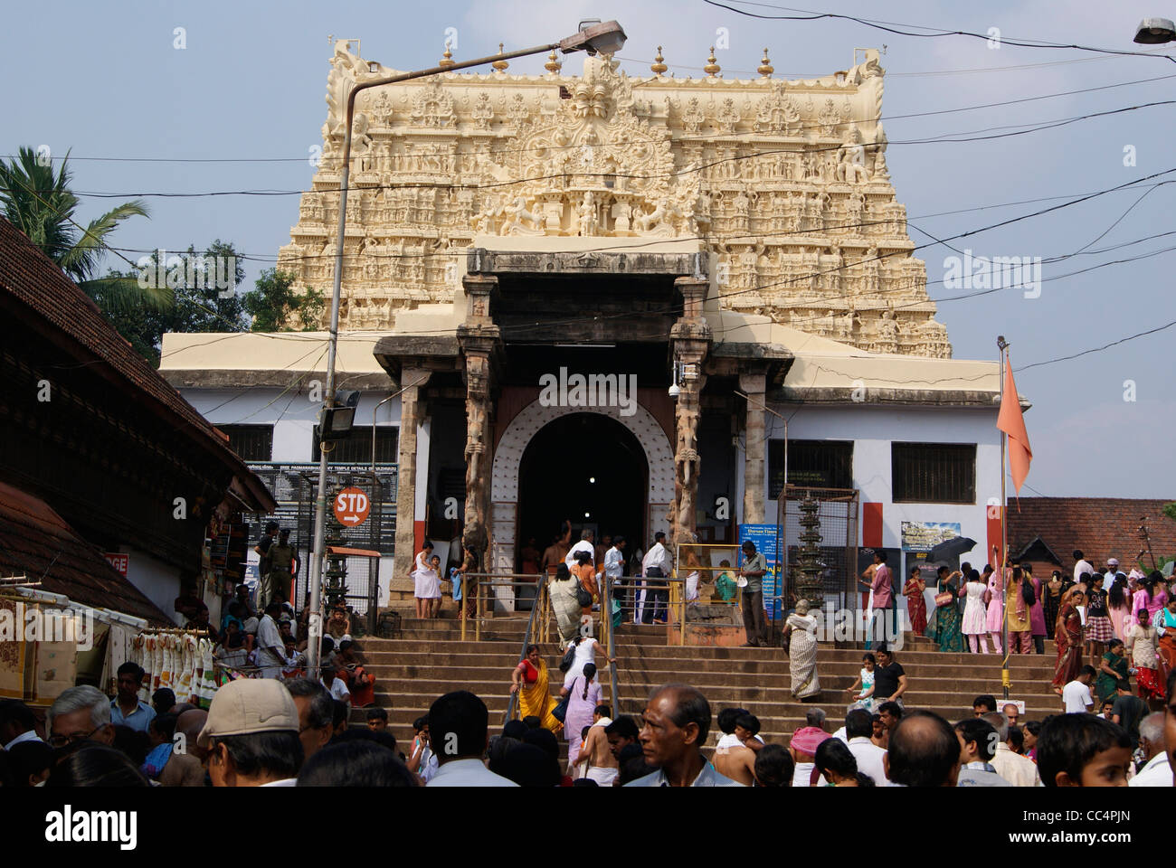 People Crowds in front of Padmanabhaswamy Temple in Trivandrum City ( world's Richest Temple ) Kerala,India Stock Photo