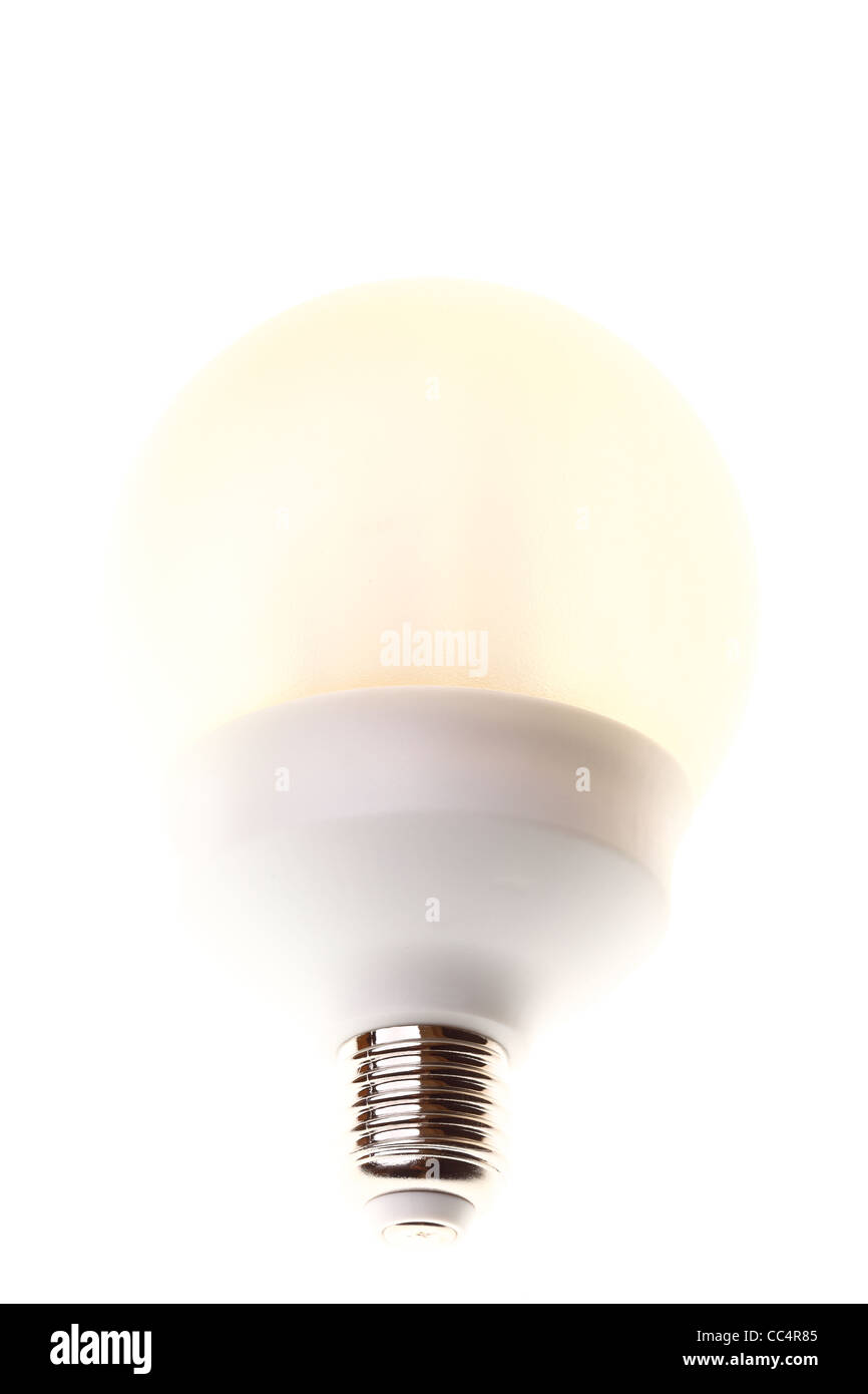 Energy saving fluorescent light bulb isolated on a white background ...