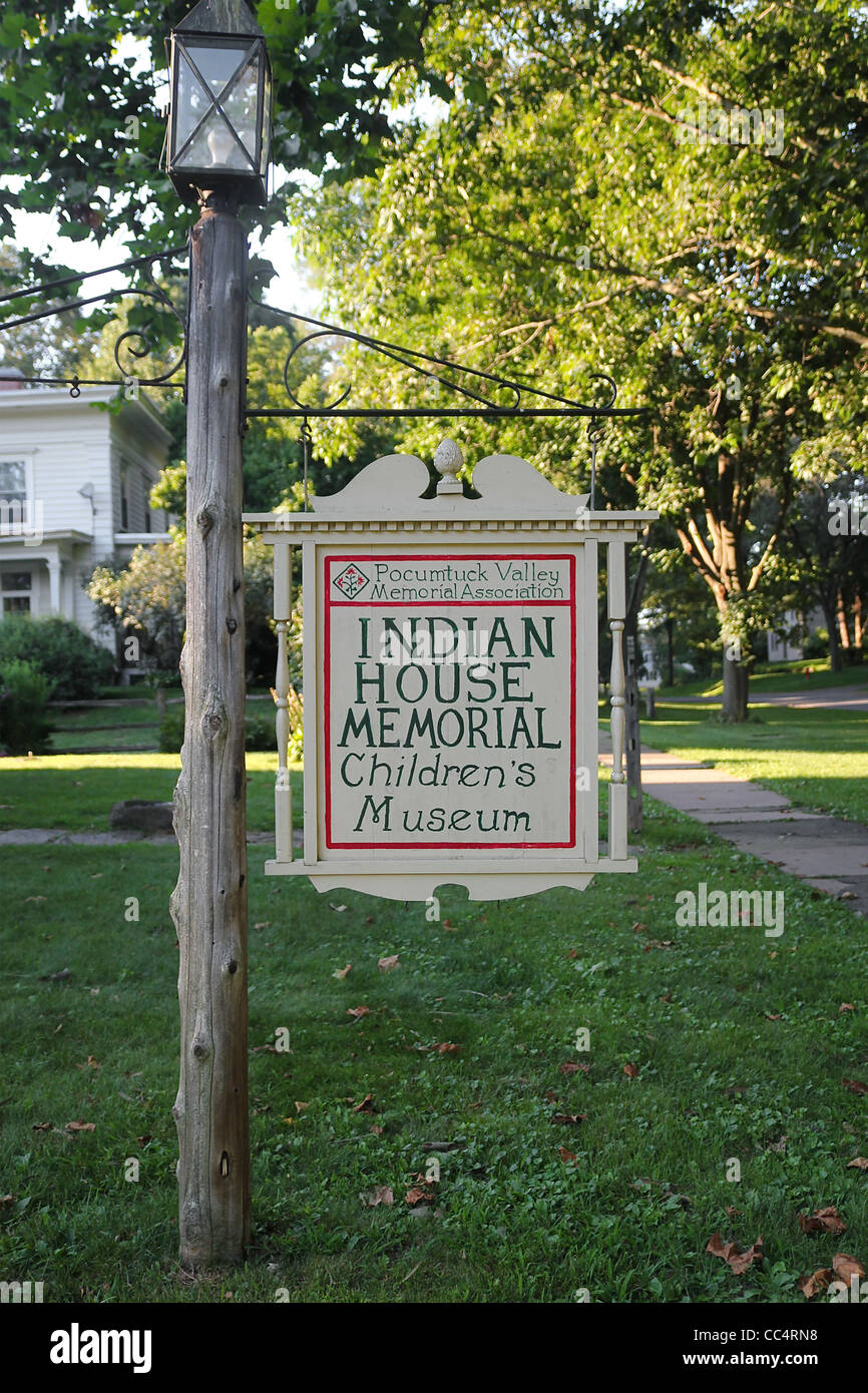 Sign for the Indian House Memorial Children's Museum, Old Deerfield, Massachusetts, United States Stock Photo